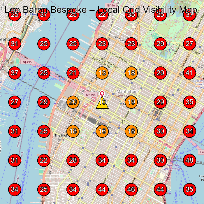 Lee Baron Bespoke GeoGrid visibility map for Clothing Store in New York